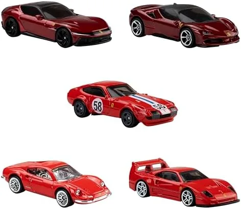 Kit Hot Wheels com 5 Carros Rosso Mattel. Conjunto colecionável exclusivo com veículos de metal e design esportivo. Para crianças a partir de 3 anos.