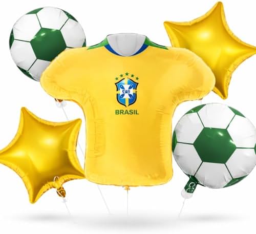 Kit Balões Futebol Copa Brasil Premium – Decoração Festa Futebol com Bola, Taça Champion, Camisa Brasil, Orbz 4D e Kits Variados (Kit Camisa Brasil 5 Peças)