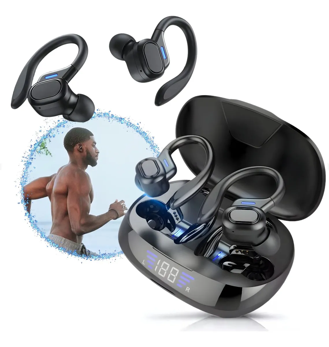 Fone Bluetooth 5.3 Tws Sem Fio Esportivo Compatível Com iPhone Samsung Xiaomi Motorola Com Gancho Premium Scorpion Ka790 Preto