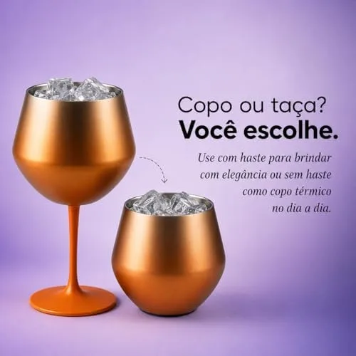 Taça Térmica Inox 2 em 1 Vinho Gin Drinks Cerveja 414ml Copo Térmico Haste Removível Aço Inoxidável Conserva Bebidas Geladas Isolamento Térmico Parede Dupla Cocktail Coquetel (PRETA)
