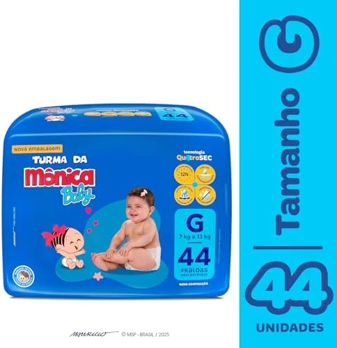 Fralda Turma da Mônica Baby Mega G 44 Unidades