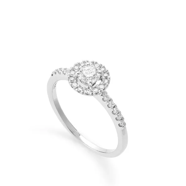Anel Solitário de ouro branco 18K polido com diamantes redondos - Clair de Lune - 0,30ct