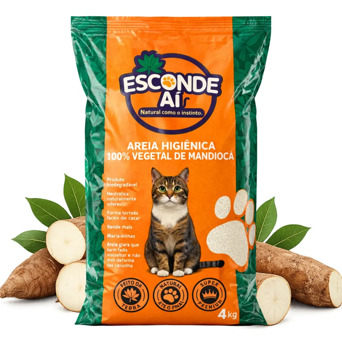 Areia Gatos Mandioca Biodegradável Sanitária Higiênica 4kg