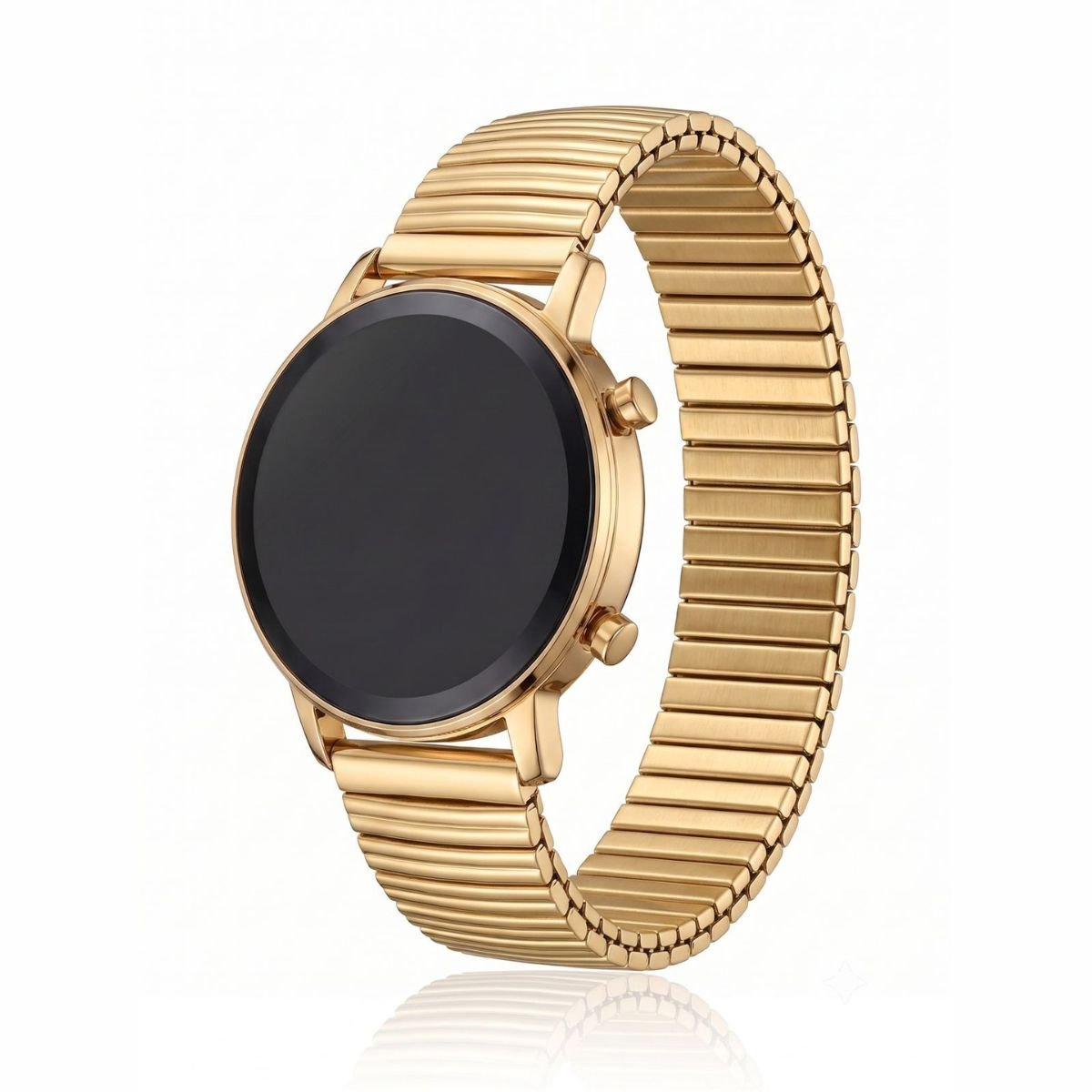 Relógio Feminino DHP Digital Led Dourado Pulseira Aço Inoxidável Fundo Preto à Prova d`água