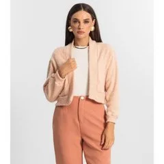 Cardigan Feminino Tricô Felpudo Endless Rosa
