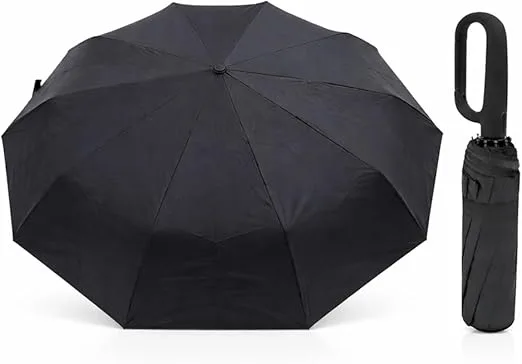 Guarda-Chuva Premium Botão Automático Abre e Fecha Varetas Reforçadas Proteção Solar UV Blackout Resistente ao Vento Compacto Dobrável Sombrinha Portátil Mochila Bolsa Mala Fivela de Anel