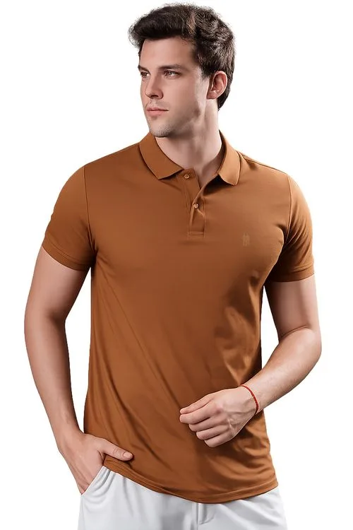 Polo Piquet Lisa Com Botão Polo Wear Marrom Escuro