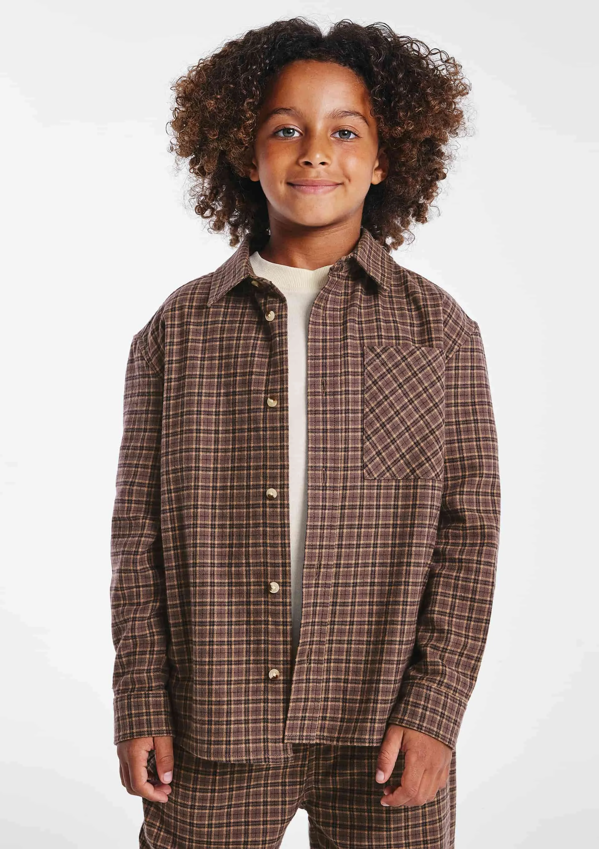 Camisa Infantil Menino Manga Longa Flanelada Xadrez - Marrom