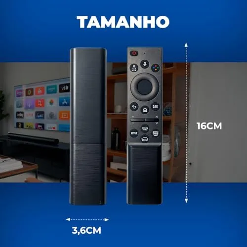 Controle Remoto Compatível Samsung para Smart TV — Teclas de Atalho para Netflix, Prime Video e + 2 - Funciona em Modelos 4K, QLED, Crystal, Neo QLED e OLED — Não Precisa Configurar