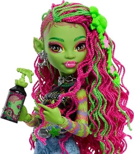 Monster High Venus McFlytrap Doll with Plant Monster Pet Cat Chewlian and Accessories Like Backpack, Notebook, Snacks and More