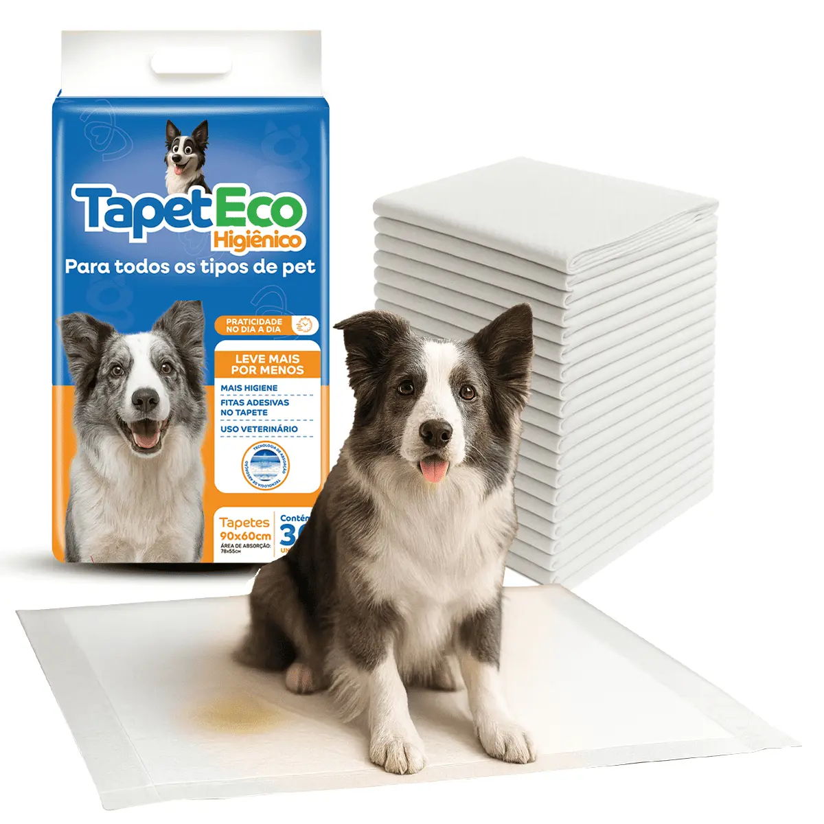 Tapete Higiênico 90x60 Grande Maior Area De Absorção Descartável Para Pet Cachorro Cães 30 Unidades Com Fitas Adesivas Anti Odores Atrativo Canino Tapeteco 90x60 Branco