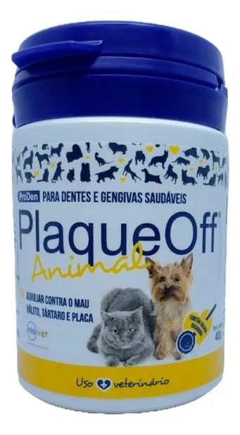 Pó dental natural Inovet Plaqueoff 40g para cães e gatos