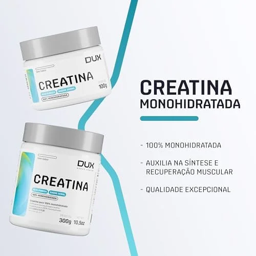 Creatina Monohidratada Sem Sabor - Pote 300g - Suplementação Treino Academia, Ganho Muscular Hipertrofia, Força Energia Resistência, Suplementos Naturais - DUX HUMAN HEALTH