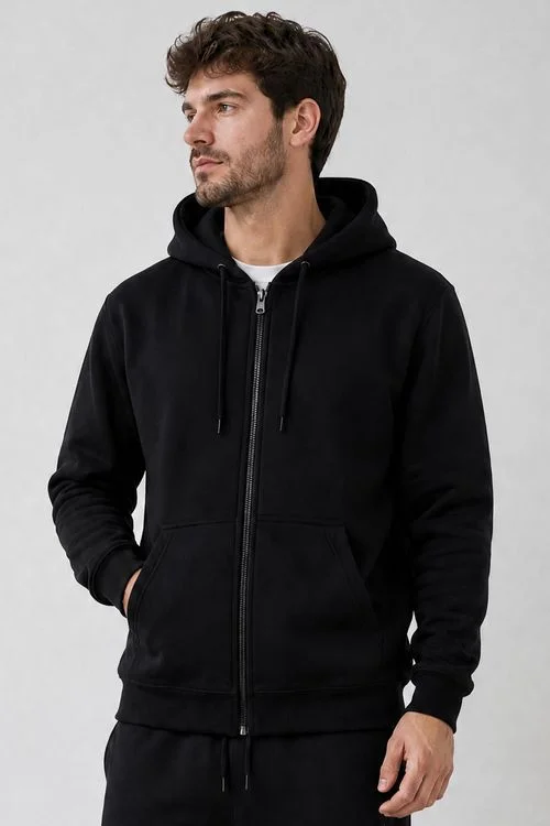 Jaqueta Moletom Masculina Com Zíper e Capuz Polo Wear Preto