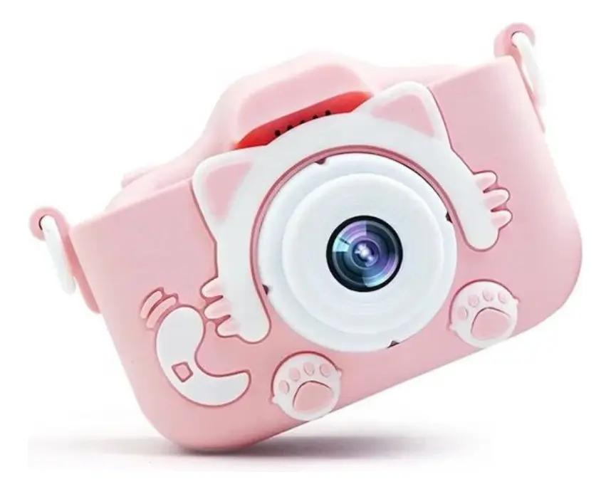 Máquina Fotográfica Infantil Digital Vídeos Hd Fotos Jogos Cor Rosa Gatinho
