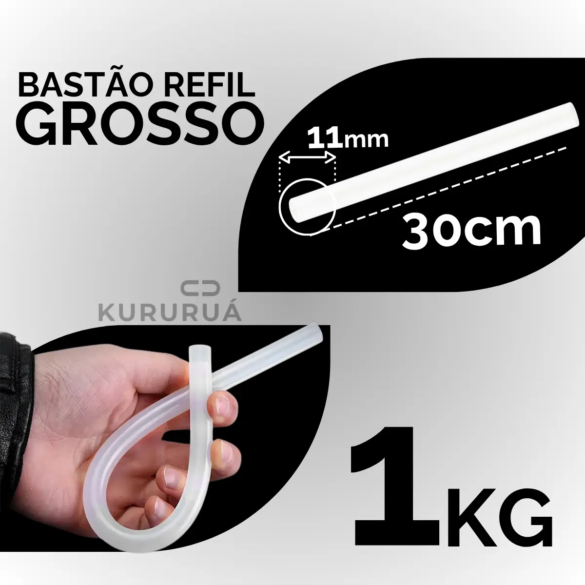 1kg Cola Quente Bastão Refil Grosso Branca 11mm Artesanato Eva Alta Fixação Papelaria Marca Kururuá