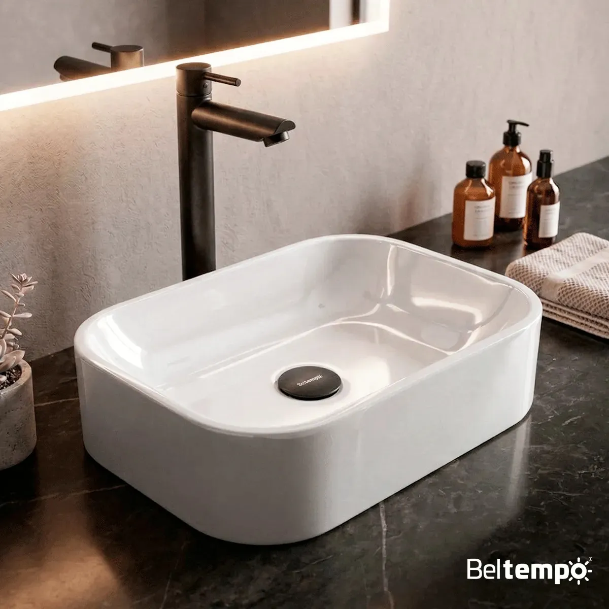 Cuba Pia De Apoio Sobrepor Retangular 37x27 Branca Para Banheiro Lavabo Beltempo BT-2010