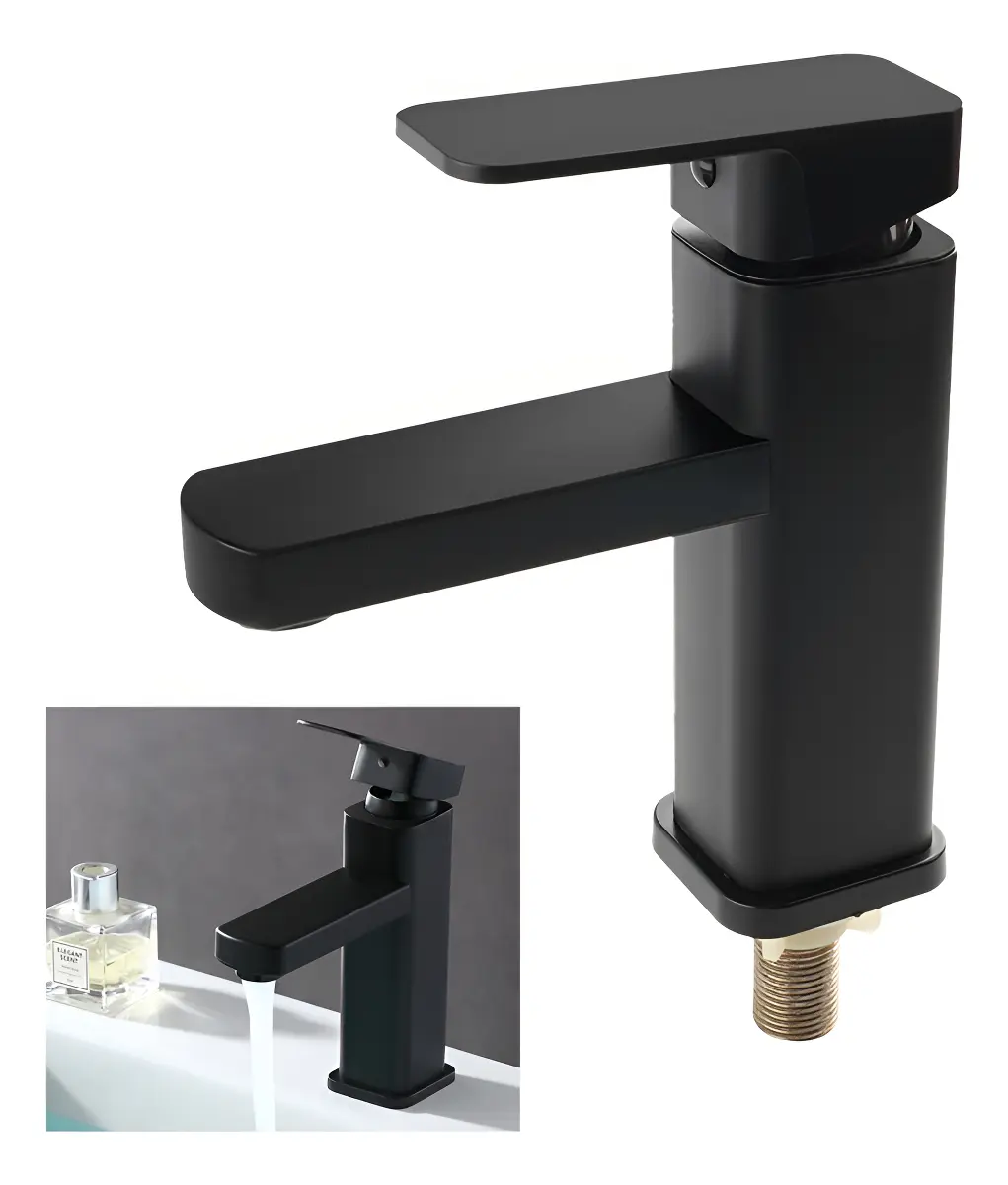 Torneira De Banheiro Quadrada Preta Com Furo Único Pintada Preto Processo De Pintura