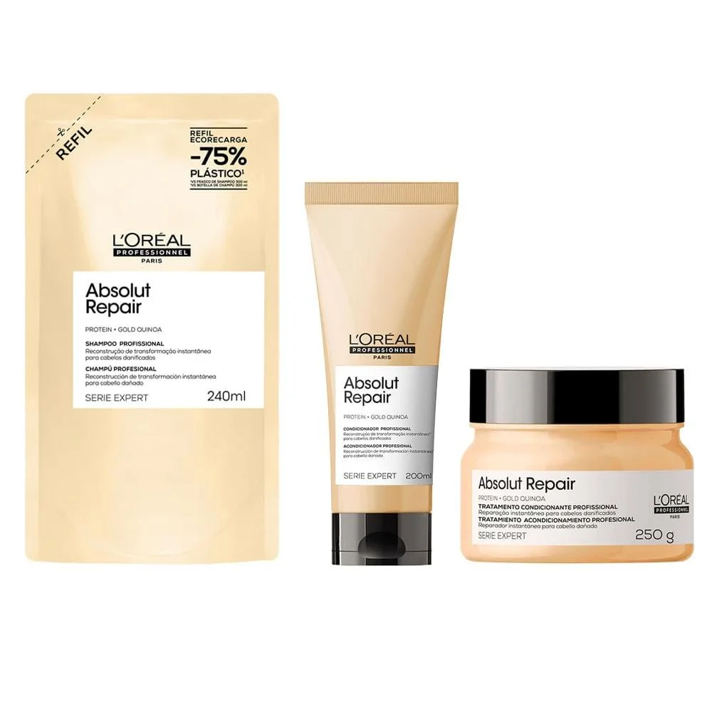 Kit L'Oréal Absolut Repair Shampoo Cond Máscara 3Pçs