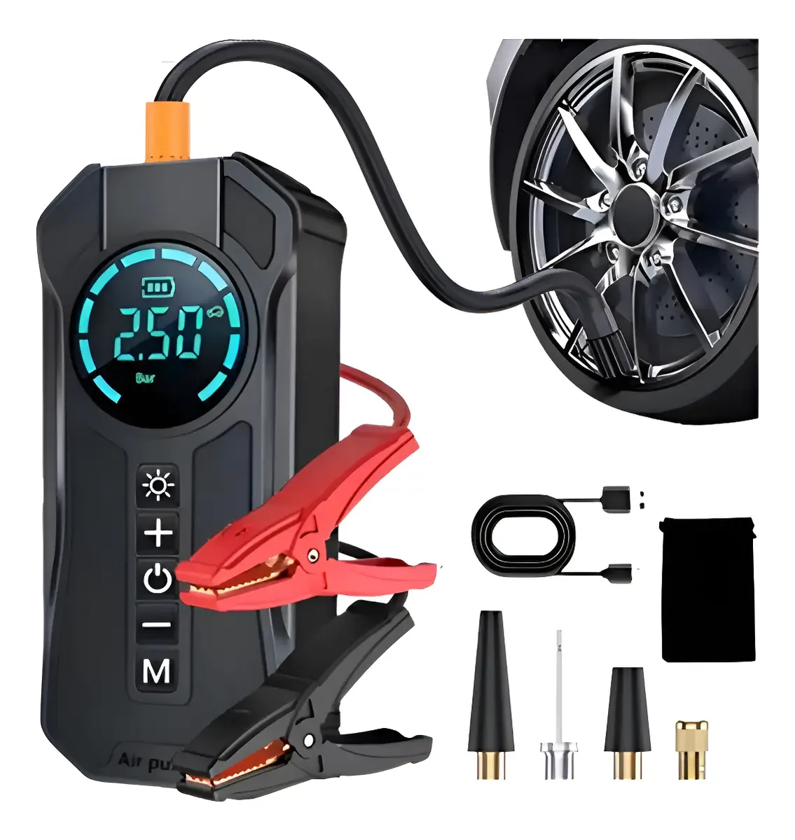 Bomba Compressor De Ar Para Carro E Auxiliar Partida Rápida Preto 127/220v 50 Hz/60 Hz Monofásica
