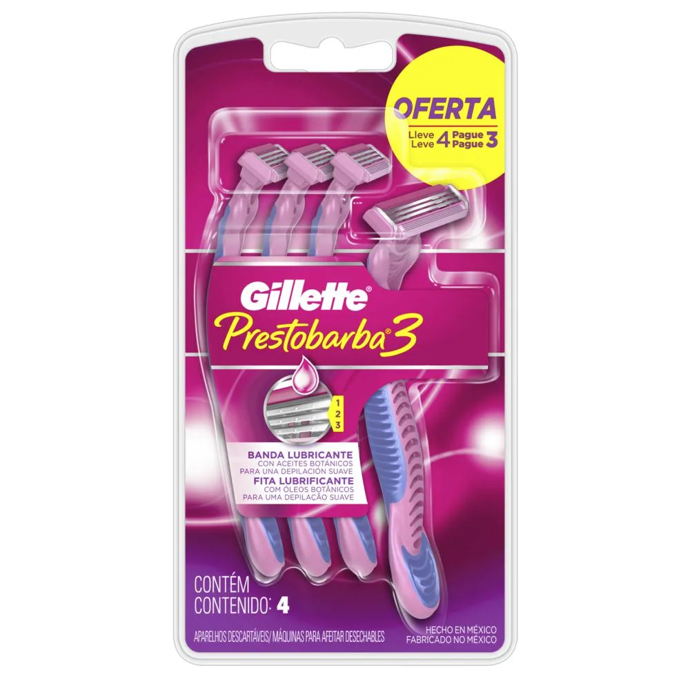 Aparelho De Depilação Gillette Prestobarba3 Feminino 4 Unidades