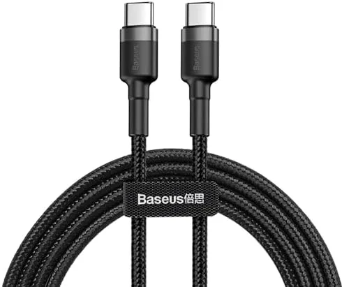 Cabo de 2 metros de Nylon BASEUS Turbo tipo C P/tipo C 60wats 3amp Cor Preto (2M - USB-C P/USB-C)
