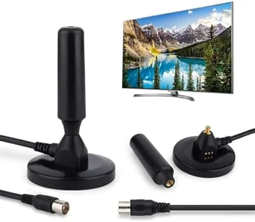 Antena Digital Interna e Externa para TV - HDTV 4K UHF VHF Smart TV, Led, LCD, 3D, Cabo 5 Metros, Com Base de Imã e Resistente a Água