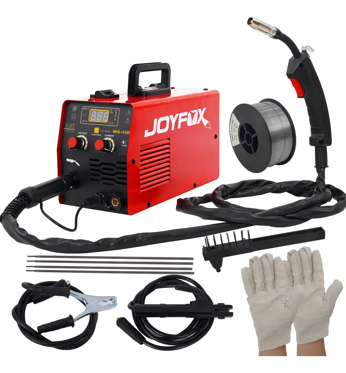 Máquina De Solda Inversora Mig 150a Sem Gás 3 Em 1 Tig Lift Eletrodo Frequência 50 Hz/60 Hz Joyfox Etop + Acessórios Vermelho 220v