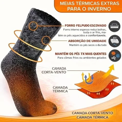 Kit Pares Meia Térmica Forrada Quentinha Masculino Feminino Flanelada
