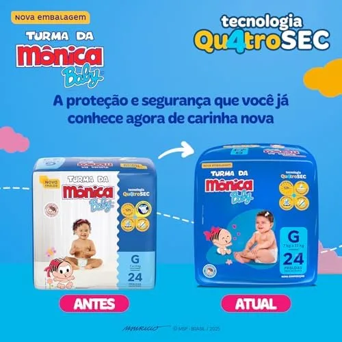 Fralda Turma da Mônica Baby Jumbo G 24 Unidades