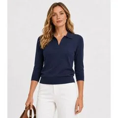 Blusa Polo Feminina Tricot Select Azul