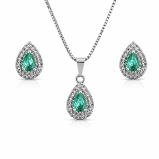 Conjunto Quadrado com Zircônias Esmeralda e Cristal