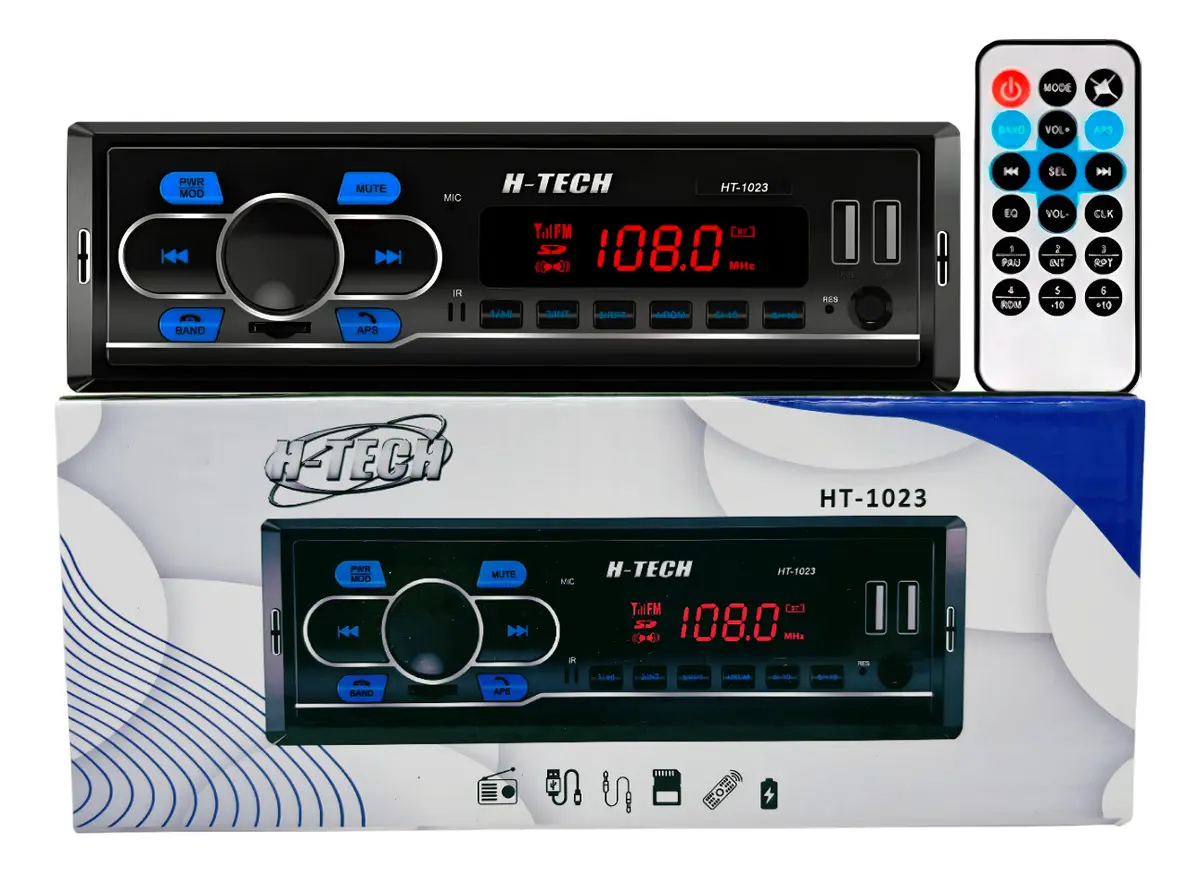 Som Rádio Automotivo Bluetooth Usb Card Sd Aux Fm Mp3 H-tech