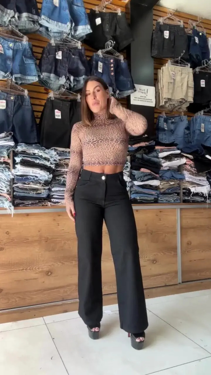 Calça Jeans Wide Leg Feminina Cintura Alta Sem Lycra Stillge