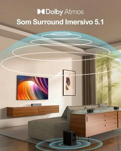 ULTIMEA Soundbar 5.1 Canais com Dolby Atmos, Sistema Home Theater Surround de 410W para TV, Barra de Som com Subwoofer, Surround e Graves Ajustáveis, Controle por Aplicativo, Poseidon D60