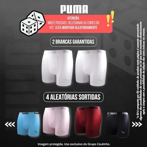 Kit 6 Cuecas Boxer Puma Sem Costura Poliamida Toque Gelado Sport Dry Fit