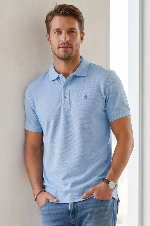 Polo Piquet Texturizada Premium Polo Wear Azul Claro