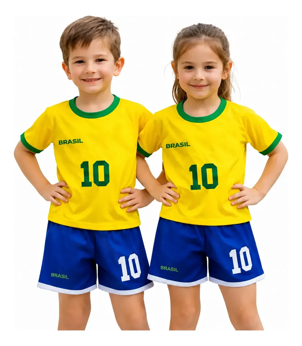 Camisetas E Short Conjunto Do Brasil Infantil Amarelo 2