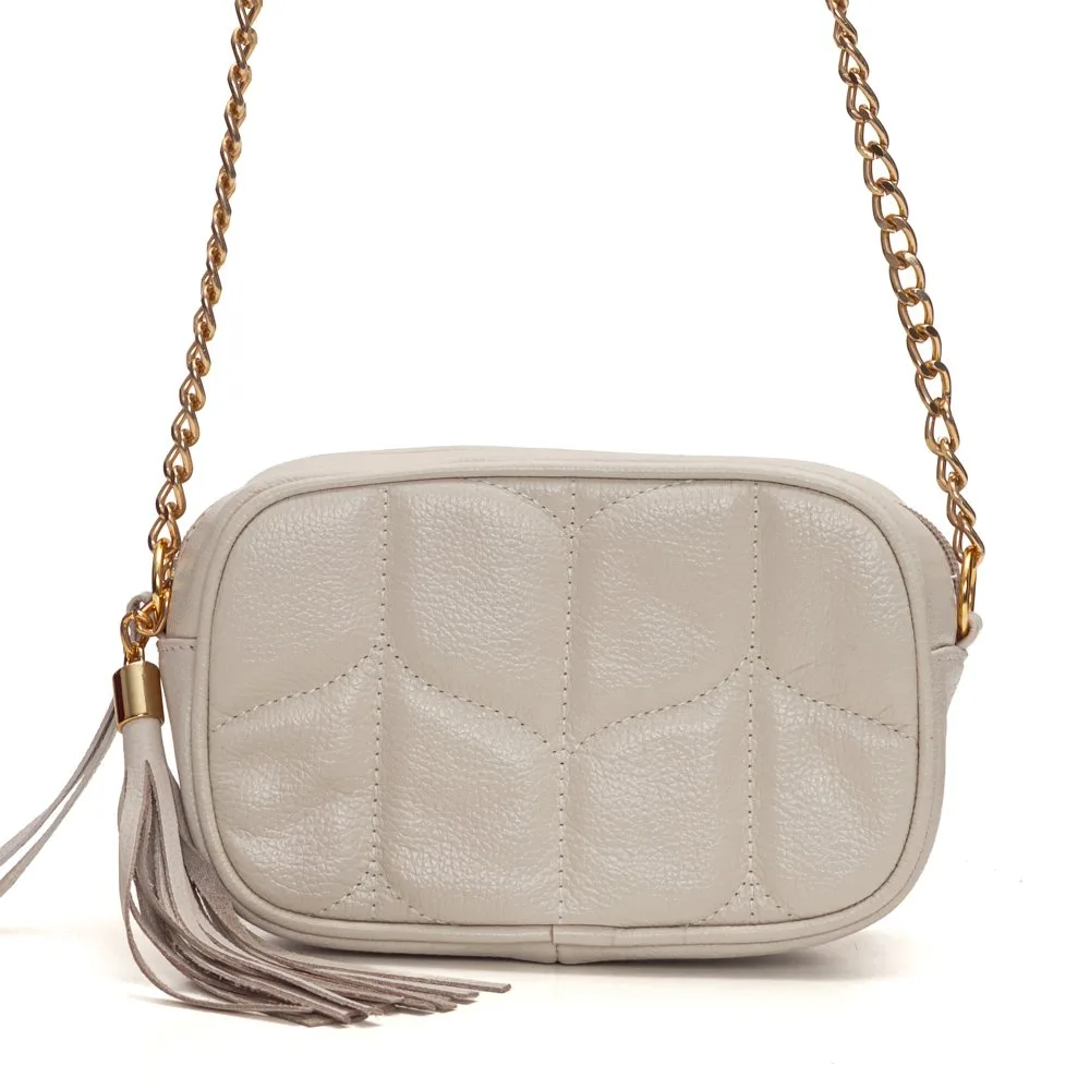 Bolsa Em Couro Matelassê Alça Tiracolo Corrente E Couro Xanty - Offwhite