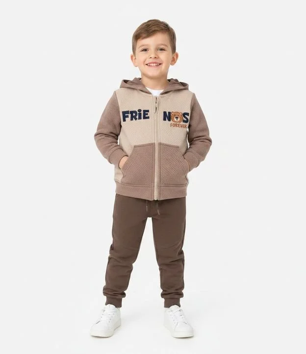 Casaco Infantil com Capuz e Lettering Bordado – Tam 1 a 5/6 Anos