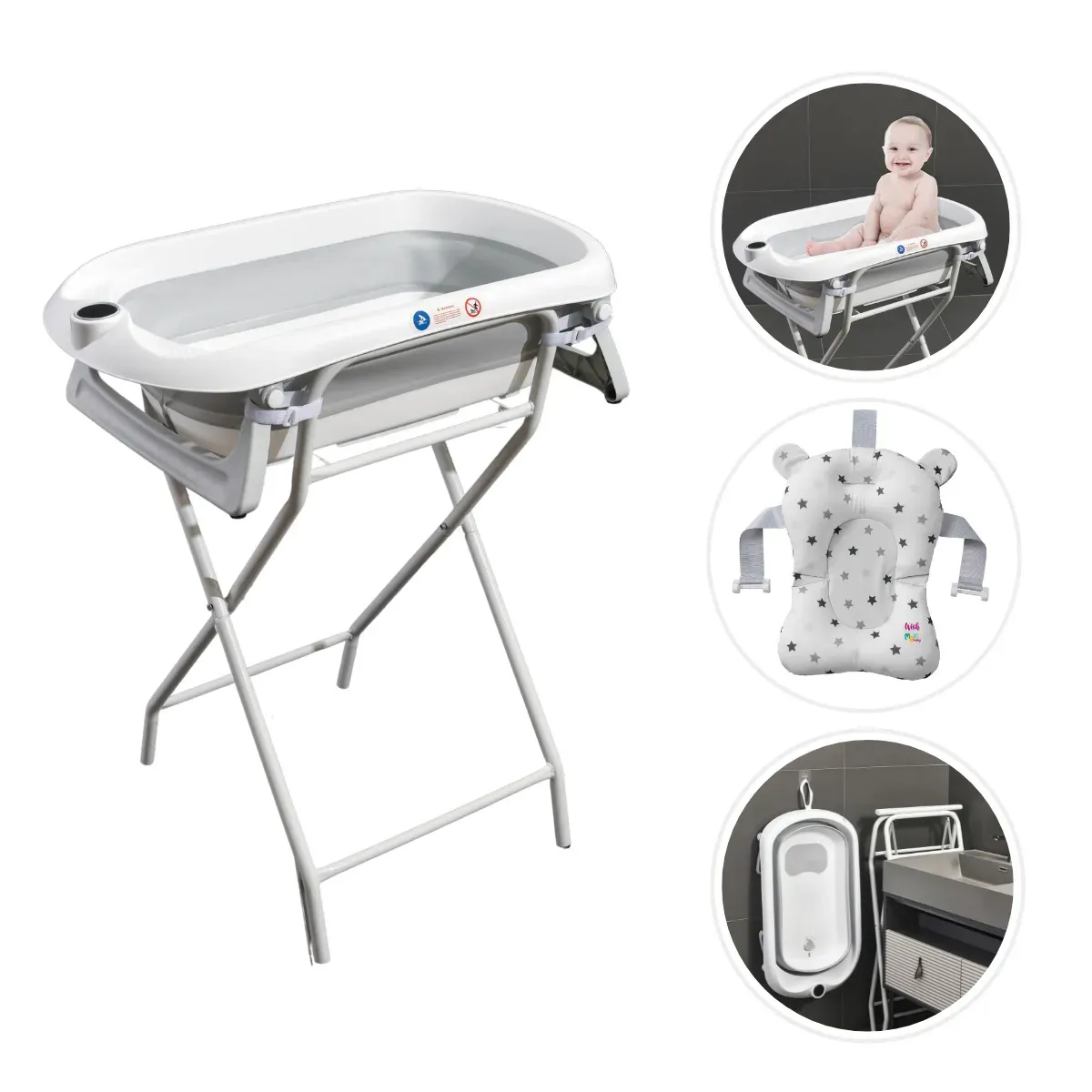 Banheira Para Bebê Dobrável C/suporte Wish Branco Maxi Baby