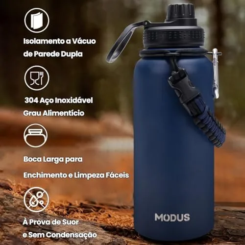 MODUS Garrafa Térmica Esportiva De Aço Inoxidável Com Isolamento A Vácuo De 1000ML (Azul Marinho)