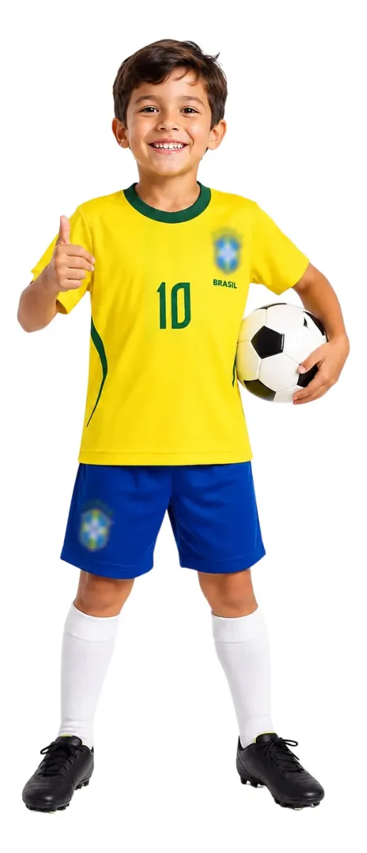 Kit Infantil Brasil Uniforme Camisa+short Tam 02 Ao 14
