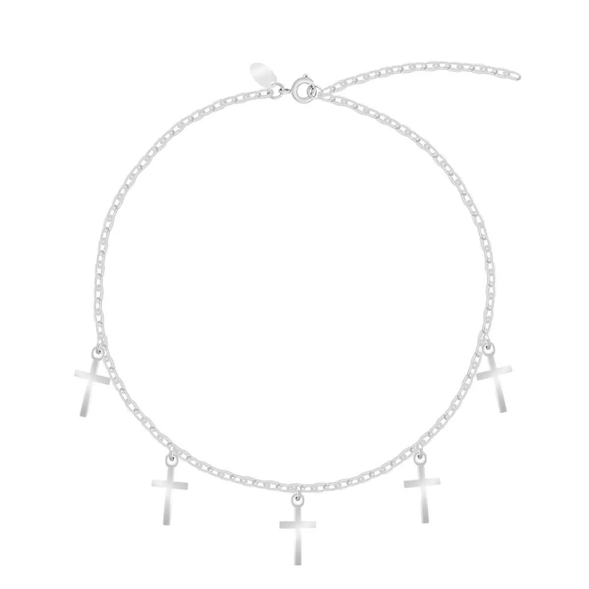 Choker Prata 925 Pingentes Crucifixos