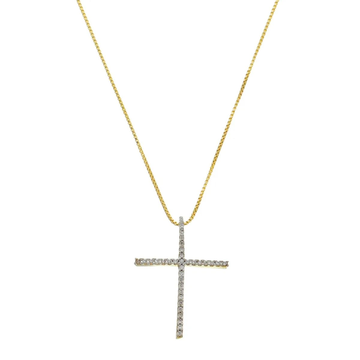Colar Folheado a Ouro 18k Crucifixo Zircônia Cravejada