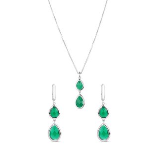 Conjunto Brinco Ivy em Prata 925 com Ágatas Verdes