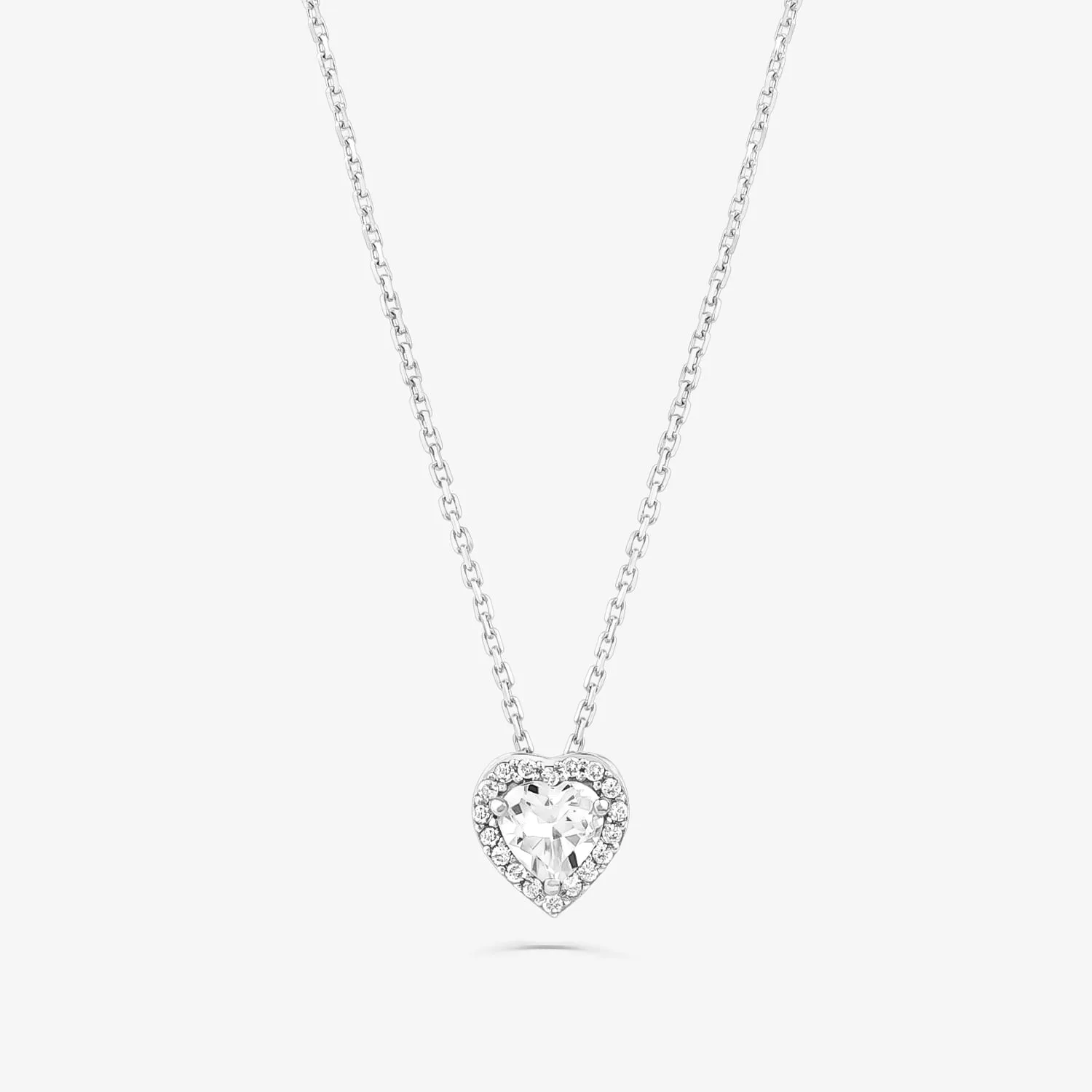 Pingente Coração Amor, Amor em Ouro Branco 18K com Quartzo Incolor e Diamantes