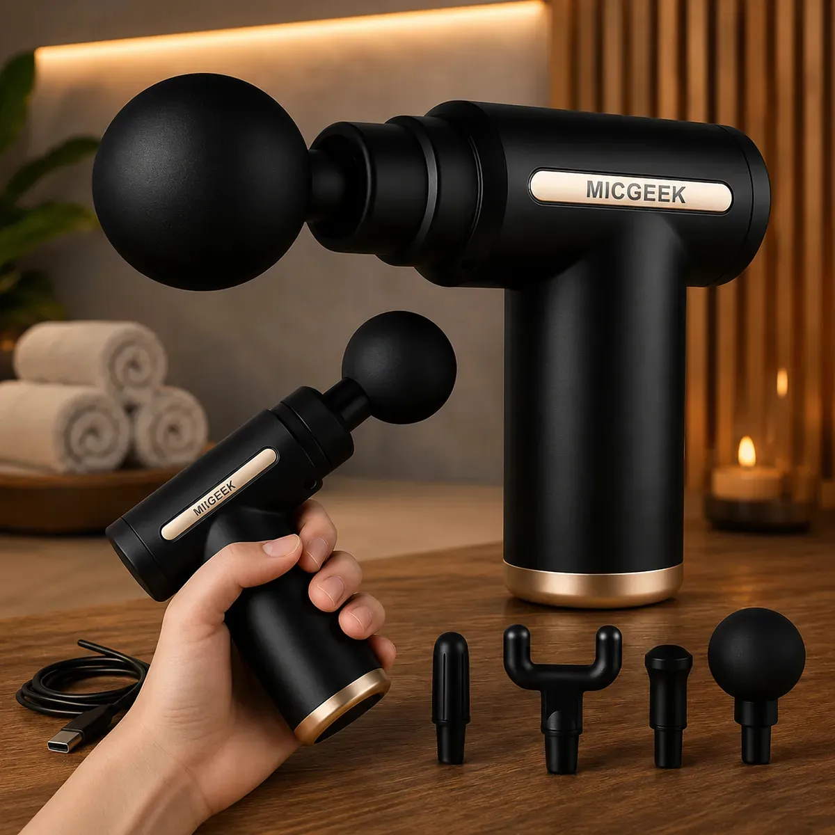 Massageador Pistola Elétrica Profissional Muscular Portátil Aparelho Fisioterapia Corporal, 6 Velocidades 4 Cabeças De Massagem - Micgeek