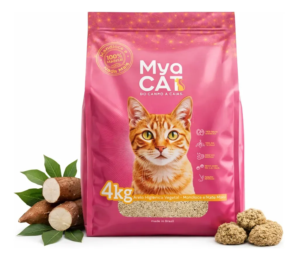 Mya Cat Areia Higiênica Biodegradável P/ Gatos Mandioca 4kg