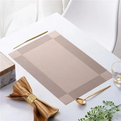 Kit 6 Peças Jogo Americano Retangular - Sousplat para Mesa Posta - Jogo Americano Elegante para Jantar, Almoço e Café - Lavável e Resistente - Shop100 (Marrom Claro)